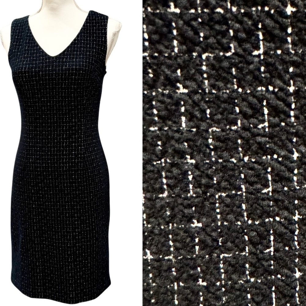 Ann Taylor Stretch Tweed Sleeveless Dress- Black & White | V-Neck (0P) LIKE NEW!